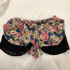 Floral and lace shorts